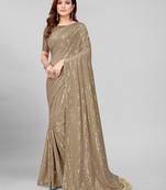 Beige Coloured Sequined Embroidered Georgette Saree with Blouse Piece