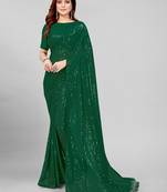 Green Coloured Sequined Embroidered Georgette Saree with Blouse Piece