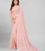 Rose Pink Coloured Sequined Embroidered Georgette Saree with Blouse Piece