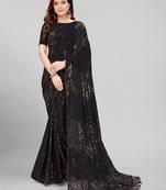 Black & Brown Coloured Sequined Embroidered Georgette Saree with Blouse Piece
