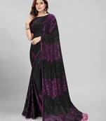 Black & Purple Coloured Sequined Embroidered Georgette Saree with Blouse Piece
