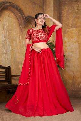 Trendy Georgette Red Embroidery Sequence Lehenga Choli 2
