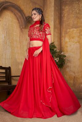 Trendy Georgette Red Embroidery Sequence Lehenga Choli 3