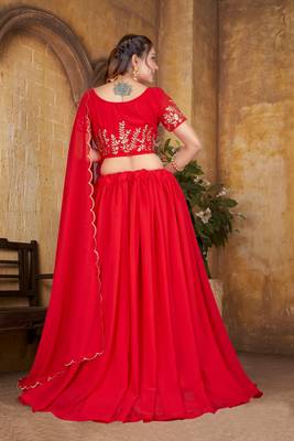 Trendy Georgette Red Embroidery Sequence Lehenga Choli 4