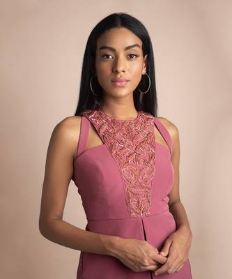 Rose Pink Bell Bottoms And Embroidered Jacket Top 3