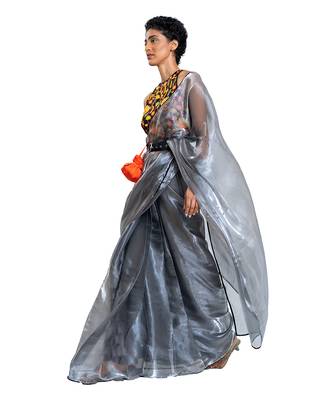 Grey Organza Plain Saree With Blouse 5