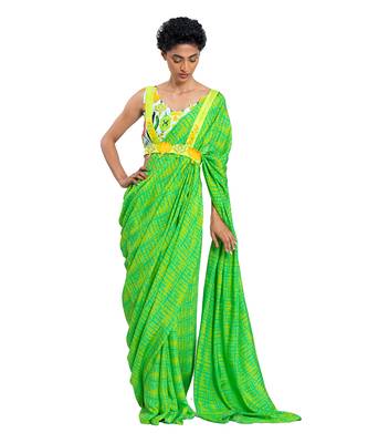 Green Floral Muslin Saree With Blouse 1