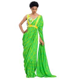 Green Floral Muslin Saree With Blouse