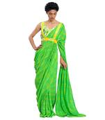 Green Floral Muslin Saree With Blouse