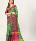 Green embroidered cotton silk saree with blouse