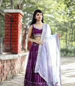 Purple  embroidered georgette unstitched lehenga