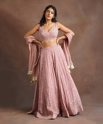 Blush Pink Jhal Work Lehenga  1
