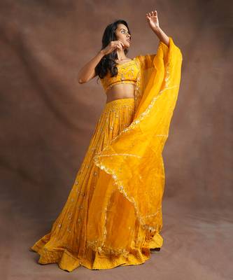 Mustard Yellow Jhal Work Lehenga  5