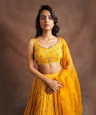 Mustard Yellow Jhal Work Lehenga  6