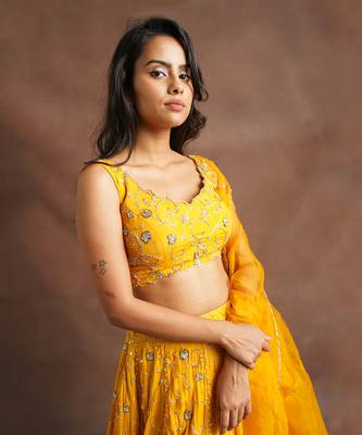 Mustard Yellow Jhal Work Lehenga  7