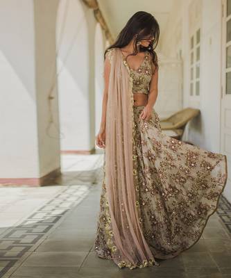 Cream Floral Lehenga set 5