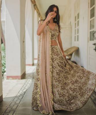 Cream Floral Lehenga set 6