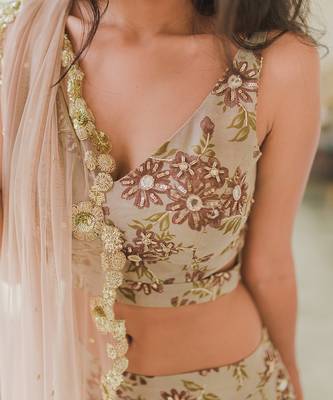 Cream Floral Lehenga set 7