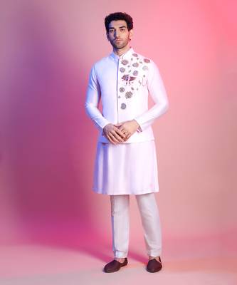 Blush Pink Acrylic lion Embroidered Kurta 2