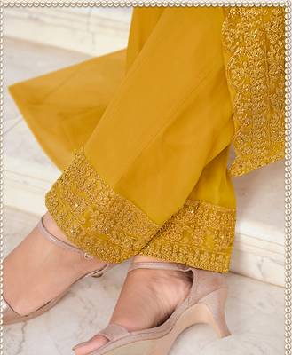 Mustard embroidered net salwar 2