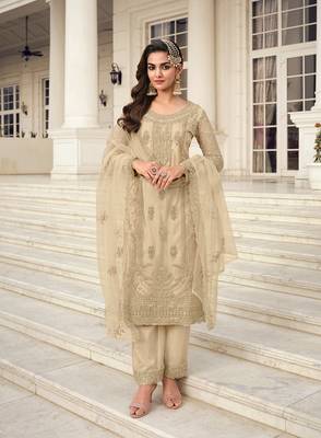 Cream embroidered net salwar 1