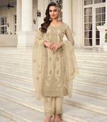 Cream embroidered net salwar