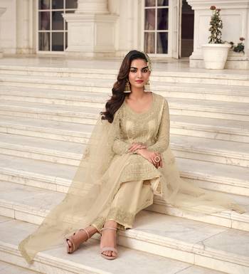 Cream embroidered net salwar 2