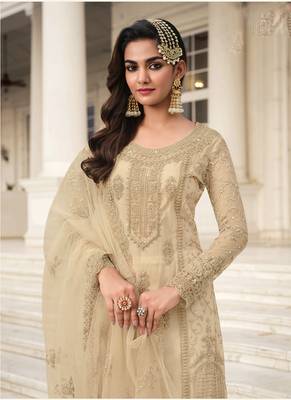 Cream embroidered net salwar 3