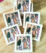 Antique Rajasthani Handicraft Tea Coffee Drinks Coaster Set of 6 with Holder Stand