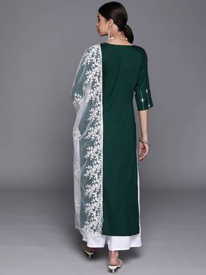 Jheenu Women's Rayon Embroidered Straight Fit Kurti plazo dupatta set 2