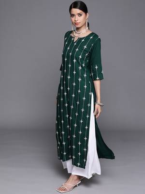 Jheenu Women's Rayon Embroidered Straight Fit Kurti plazo dupatta set 3