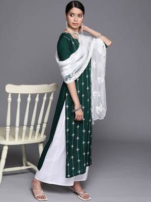 Jheenu Women's Rayon Embroidered Straight Fit Kurti plazo dupatta set 4
