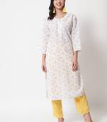 Yellow embroidered cotton chikankari-kurtis