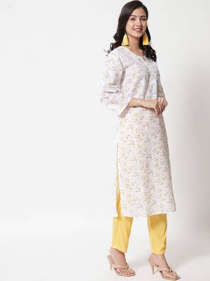 Yellow embroidered cotton chikankari-kurtis 3