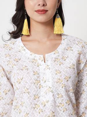 Yellow embroidered cotton chikankari-kurtis 4