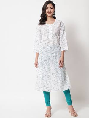 Turquoise embroidered cotton chikankari-kurtis 1