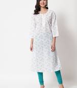 Turquoise embroidered cotton chikankari-kurtis