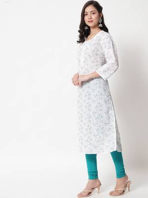 Turquoise embroidered cotton chikankari-kurtis 2