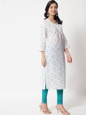 Turquoise embroidered cotton chikankari-kurtis 3
