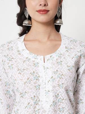 Turquoise embroidered cotton chikankari-kurtis 4