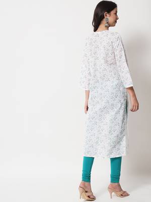 Turquoise embroidered cotton chikankari-kurtis 5