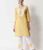 Beige embroidered cotton chikankari-kurtis