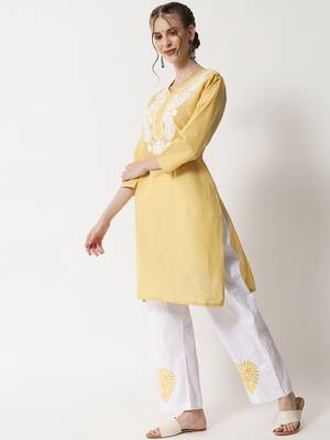 Beige embroidered cotton chikankari-kurtis 2