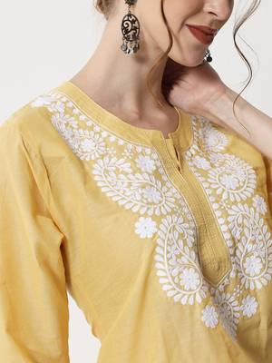 Beige embroidered cotton chikankari-kurtis 3