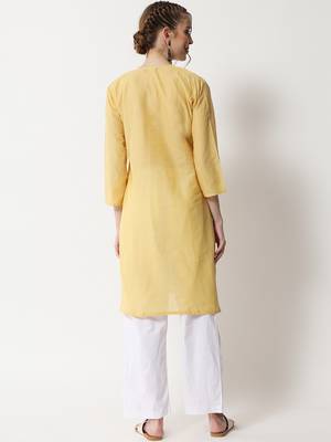 Beige embroidered cotton chikankari-kurtis 5