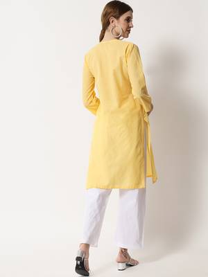 Yellow embroidered cotton chikankari-kurtis 5