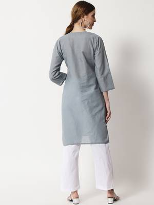 Grey embroidered cotton chikankari-kurtis 5