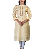 Beige embroidered cotton chikankari-kurtis