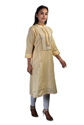 Beige embroidered cotton chikankari-kurtis 3