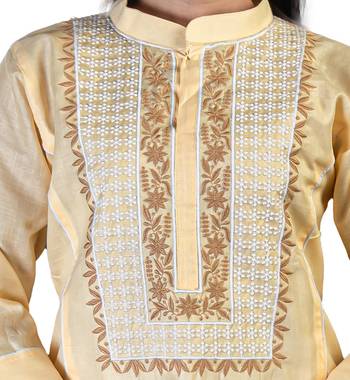 Beige embroidered cotton chikankari-kurtis 4
